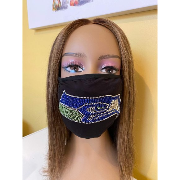 Seattle Seahawks Bling Face Mask Front Logo - Picture 9 of 11